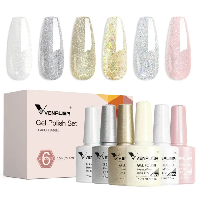 Venalisa set smalti gel glitter 6 colori hema free