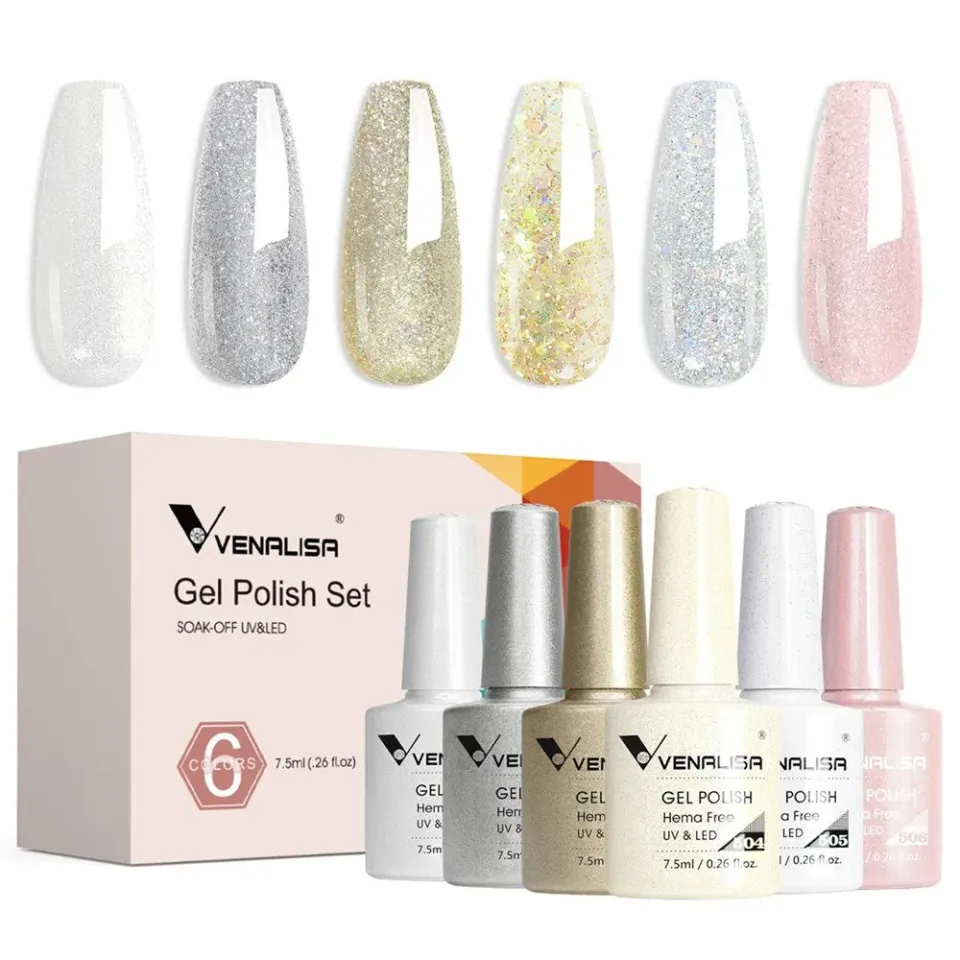 Venalisa set smalti gel glitter 6 colori hema free