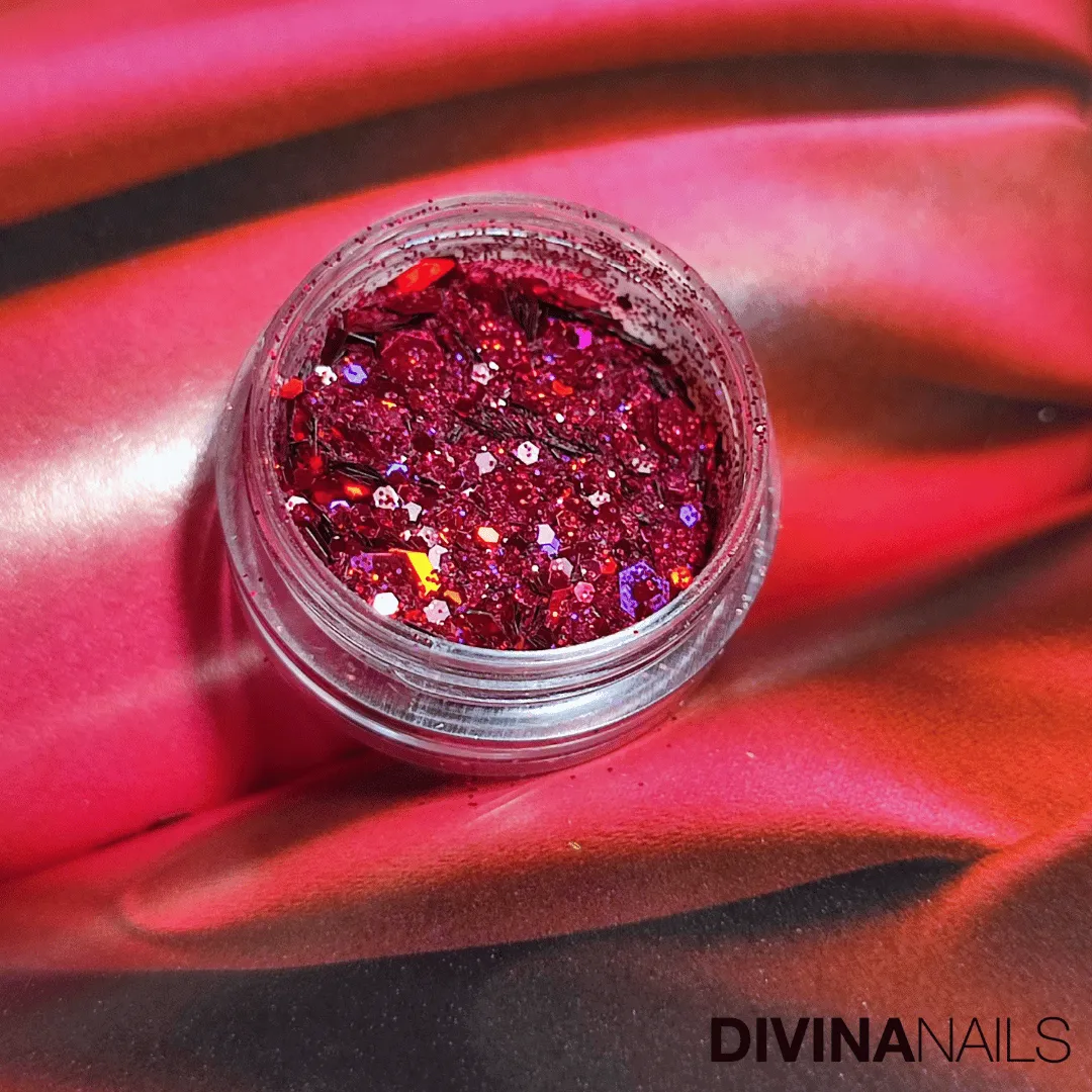 Diva Nails Holo Flakes Passion glitter unghie 2g rosso