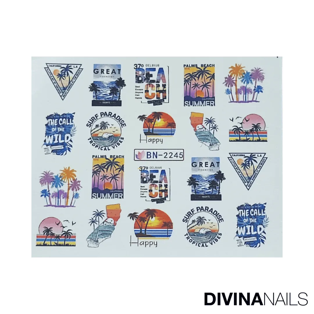 Diva Nails Water Decal Miami Vice stickers unghie 12pz