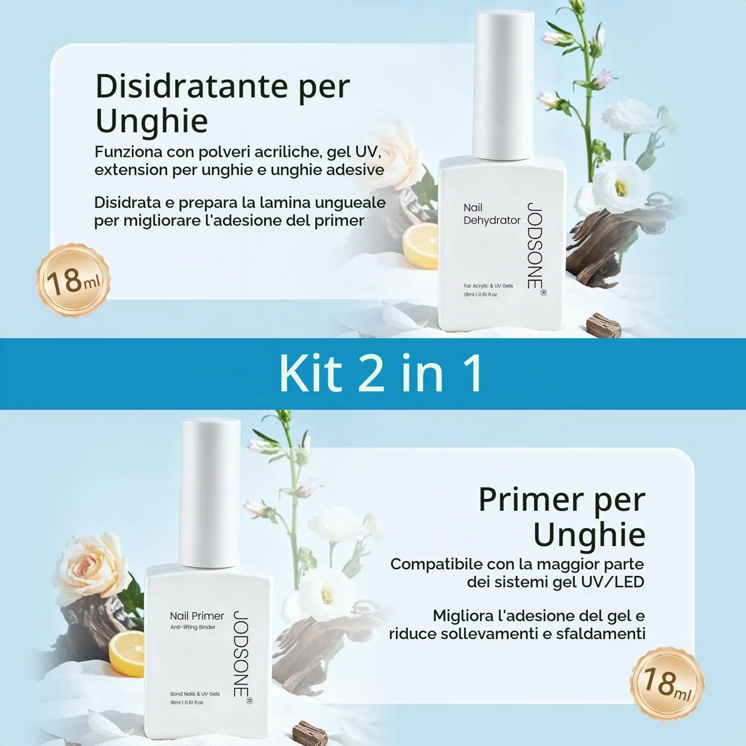 Jodsone Nail Prep Disidratante e Primer 2x18ml Acid Free