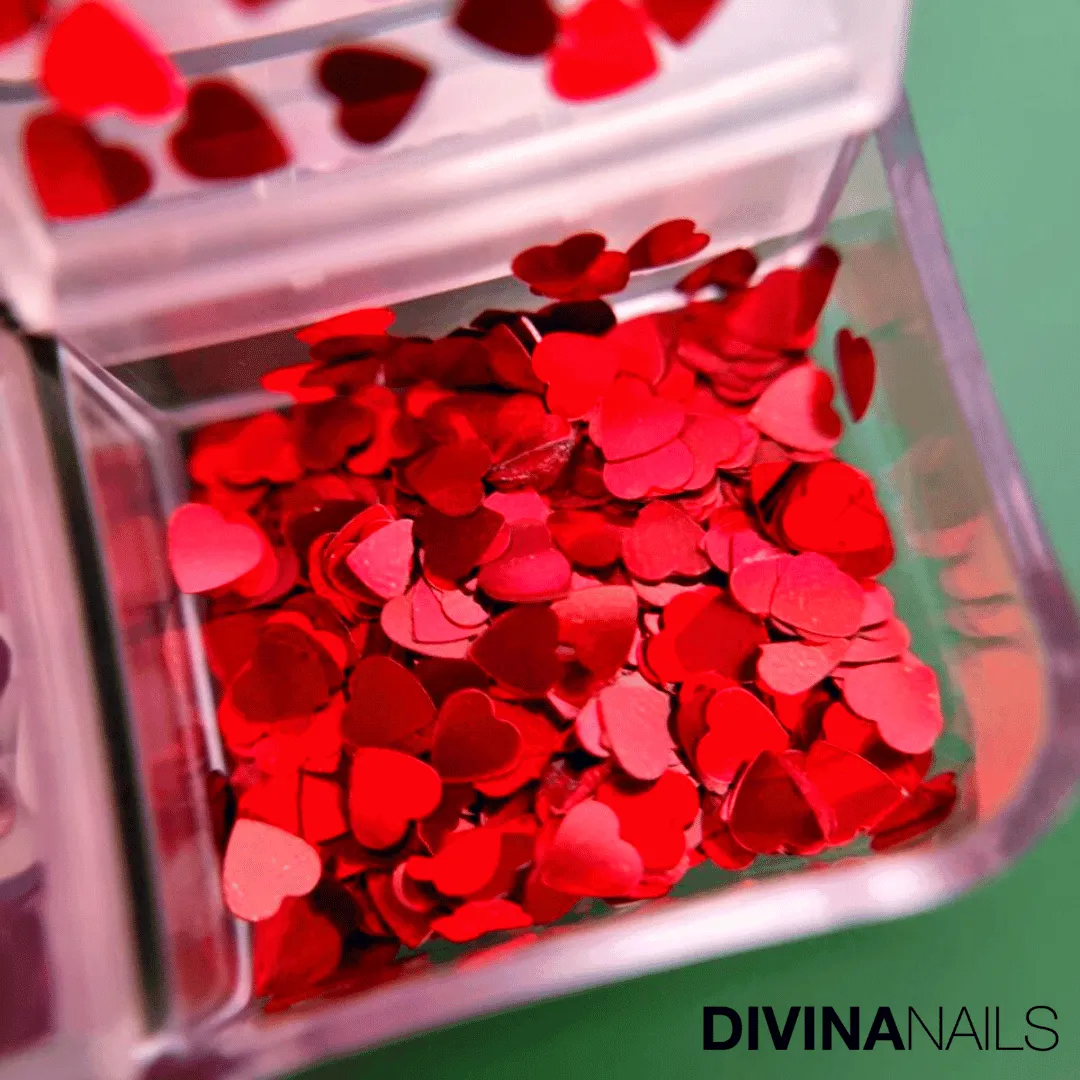 Diva Nails Paillettes Heart decorazioni unghie 6pz rosse cuori