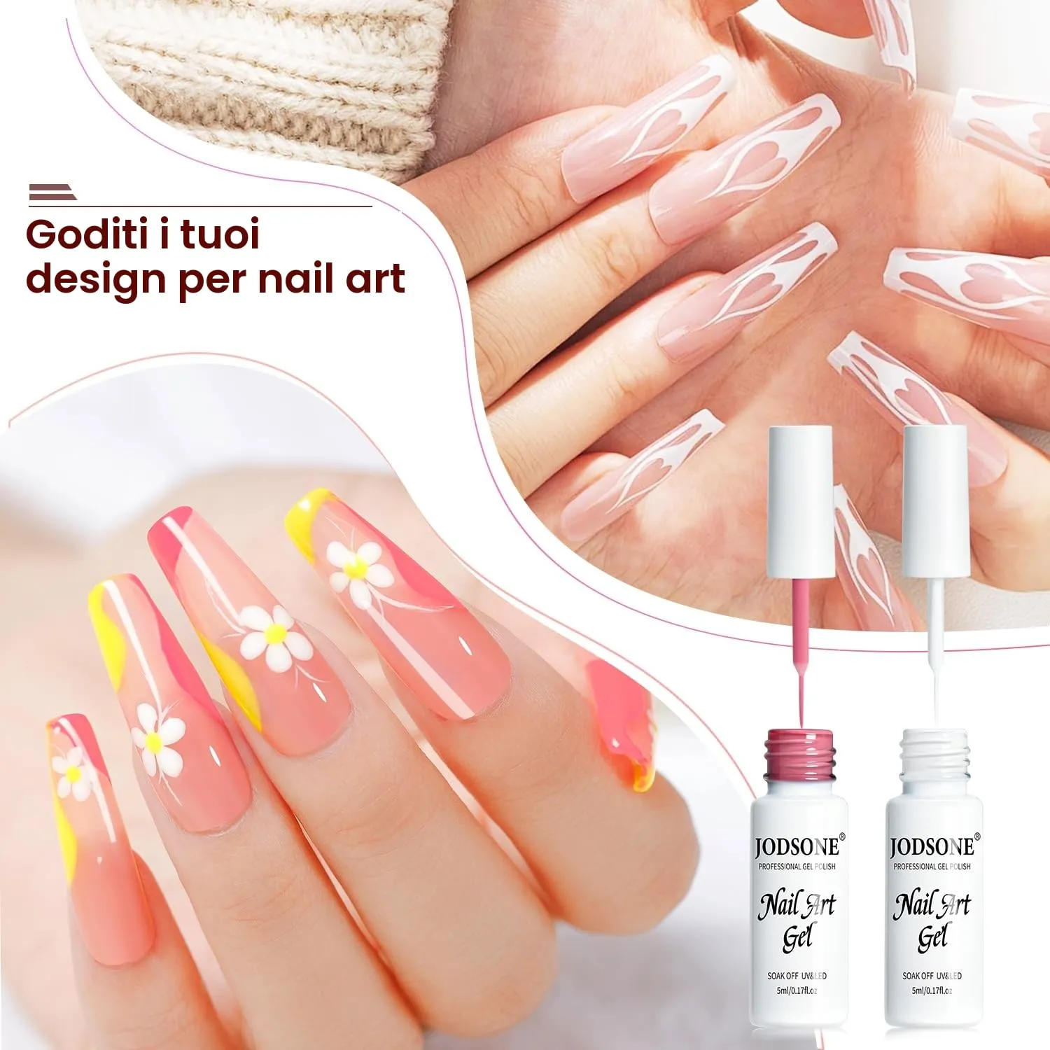 Jodsone Nail Art Gel Liner 3D multicolore 10 pezzi effetto