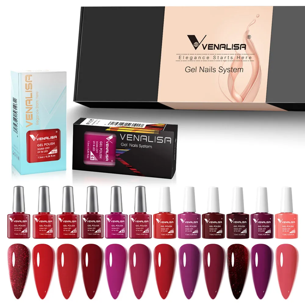 Venalisa Red Elegance set smalto gel 12 colori 7,5ml