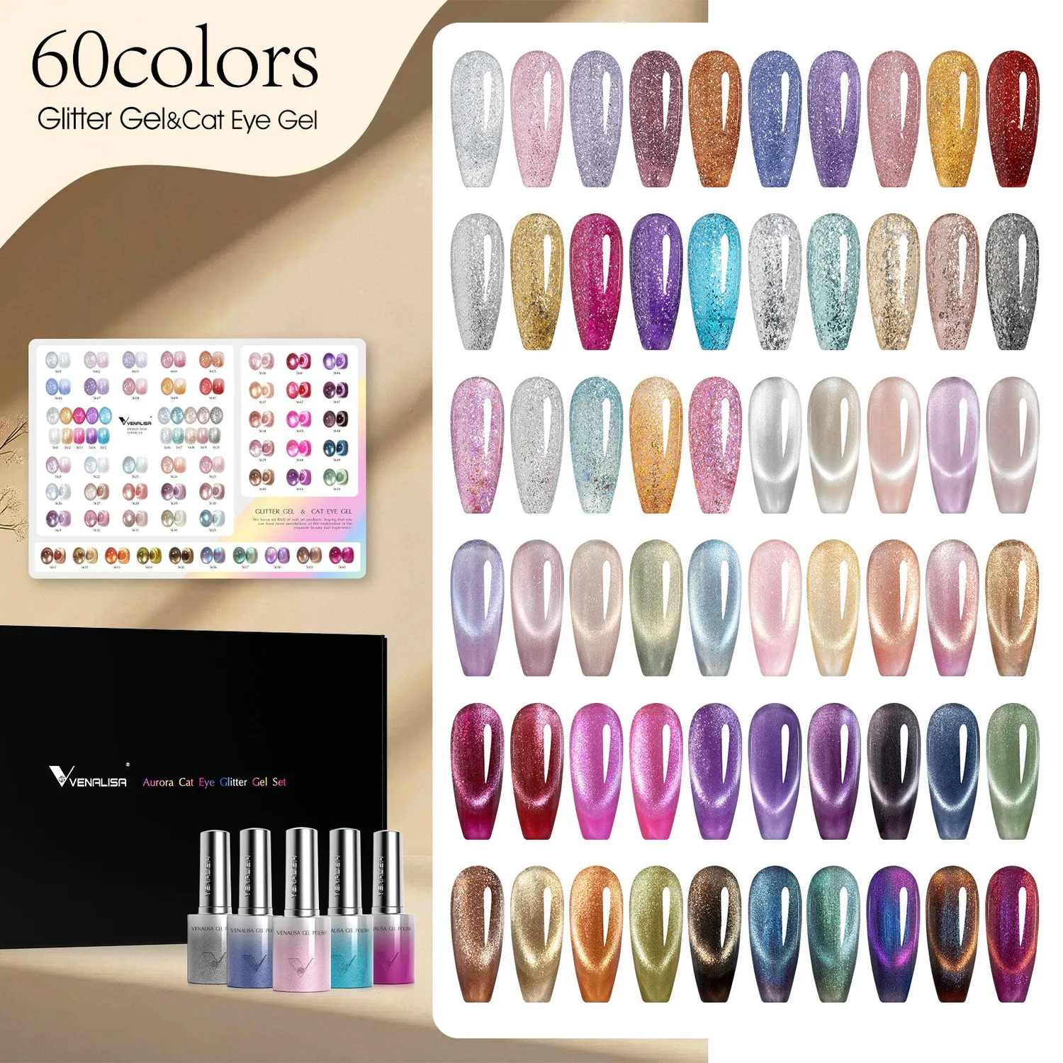 Venalisa Glitter Cat Eye kit smalti semipermanenti 60 colori