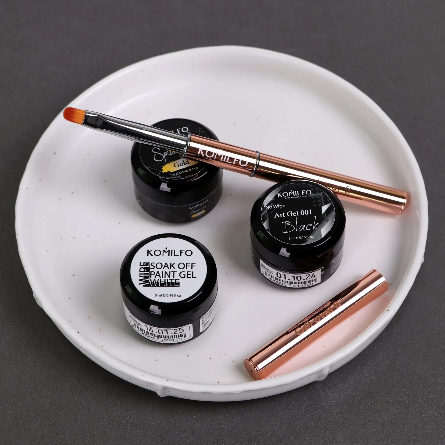 Komilfo Rose Gold Double Gel pennello unghie ovale 6 + liner 9