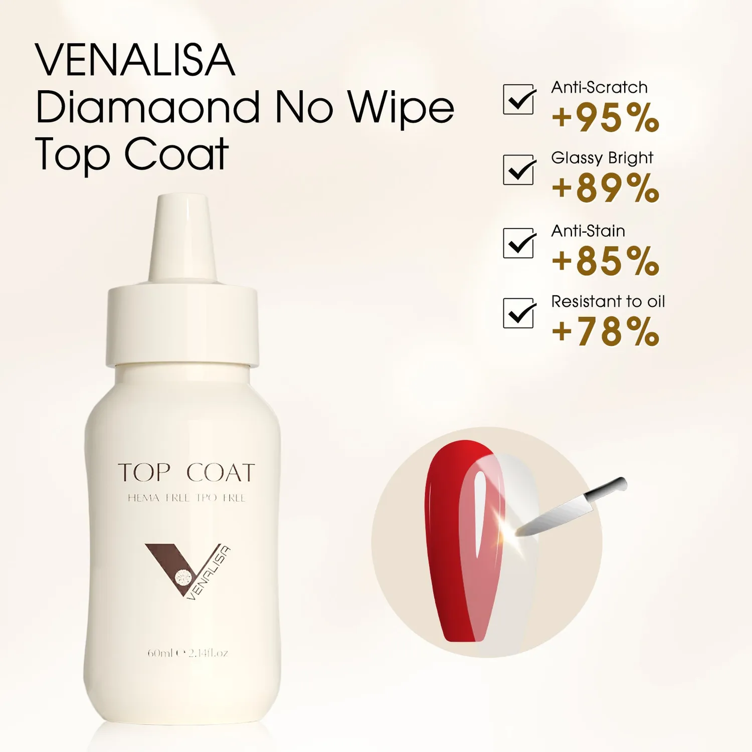 Venalisa Top Coat Gel Refill 60ml Lucido Hema TPO Free