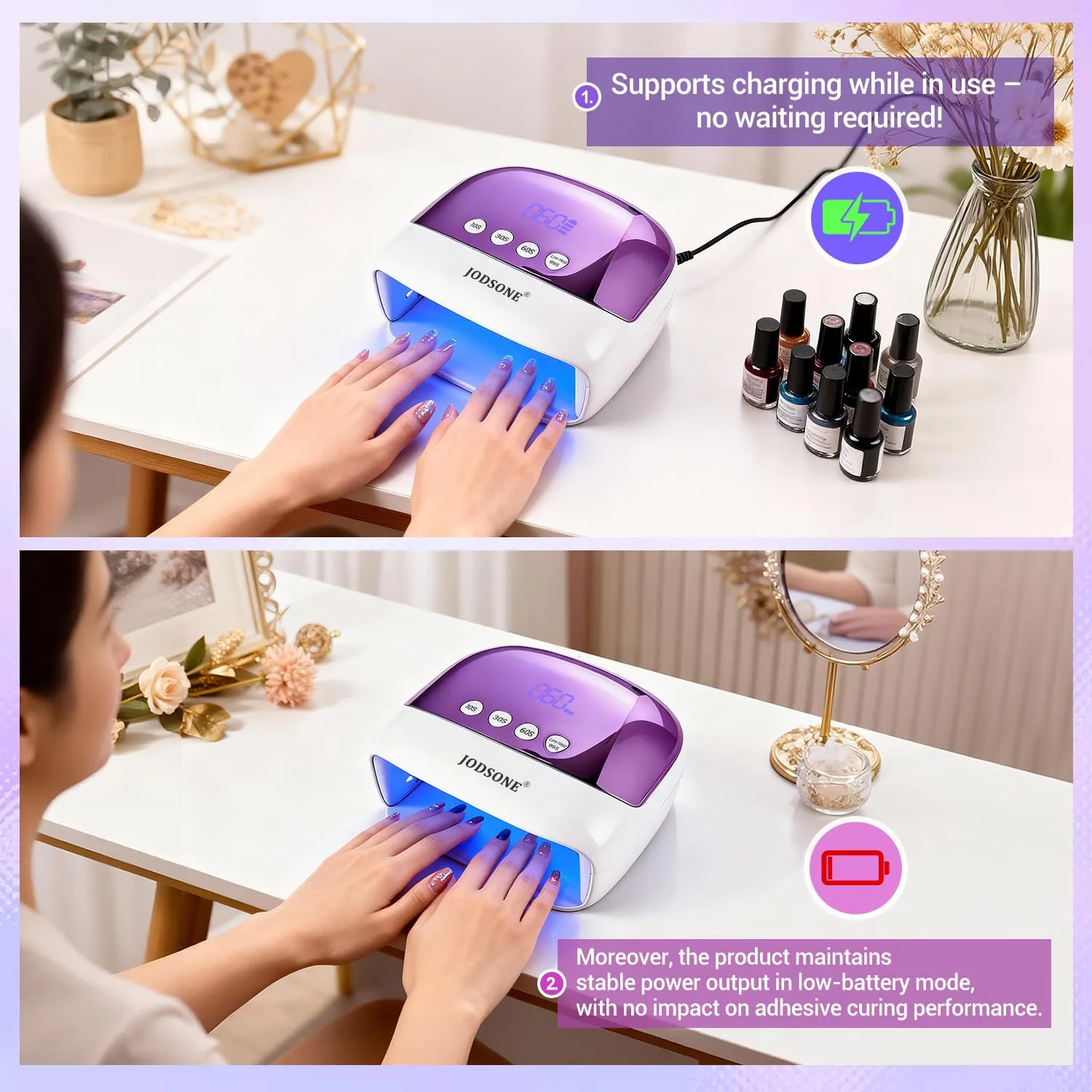 Jodsone lampada LED unghie ricaricabile specchio 24 led