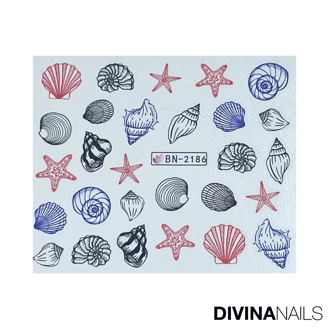 Diva Nails Water Decal Shell Anchor stickers unghie 12pz mare