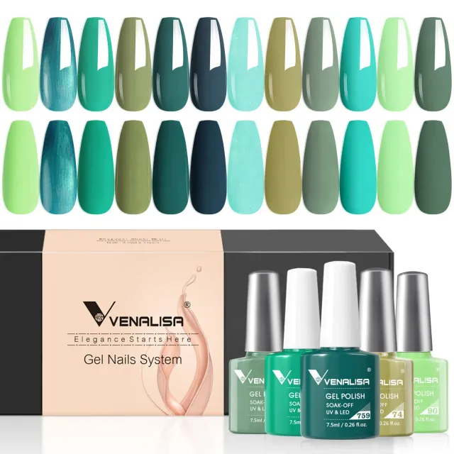 Venalisa set smalti gel 12 colori verdi 7,5ml hema free