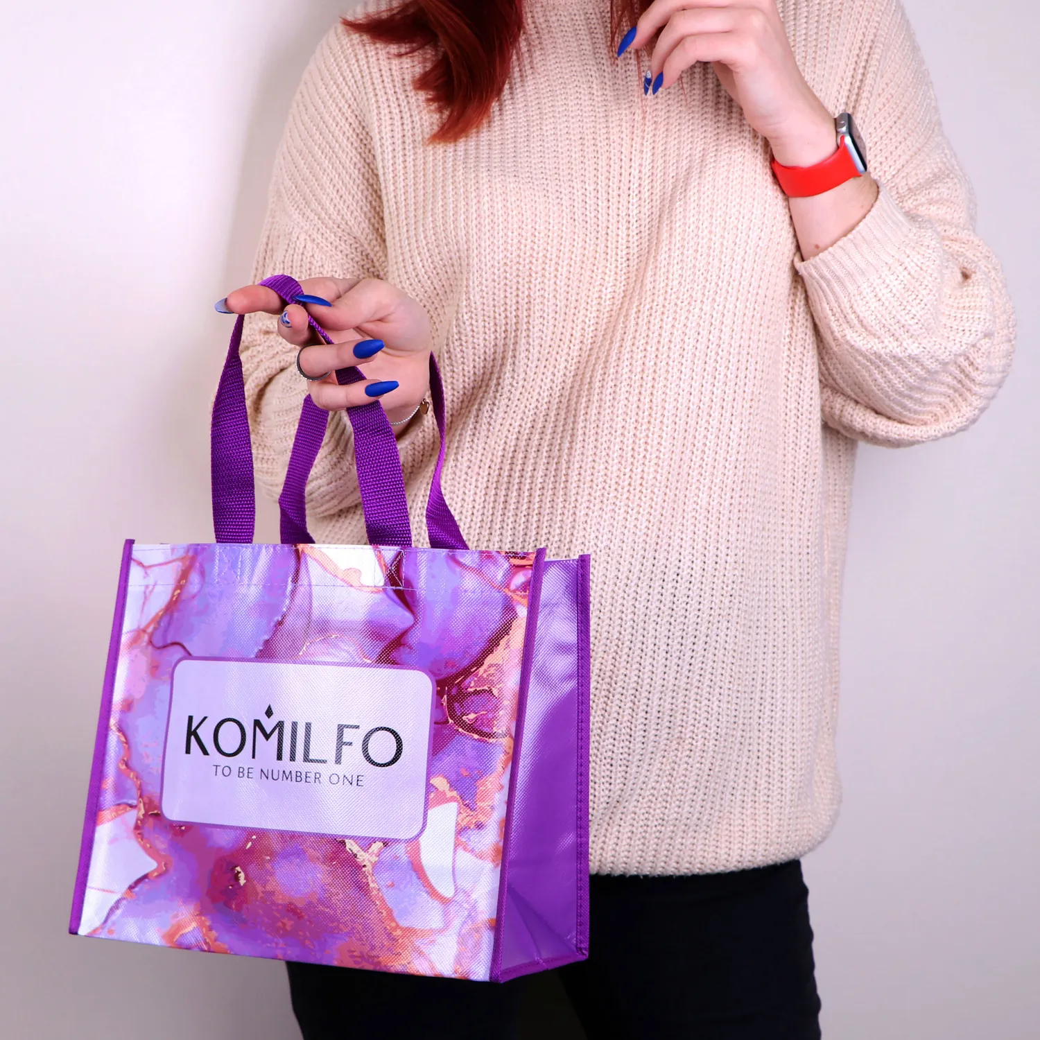 Komilfo borsa shopper 25x30x14 cm viola resistente