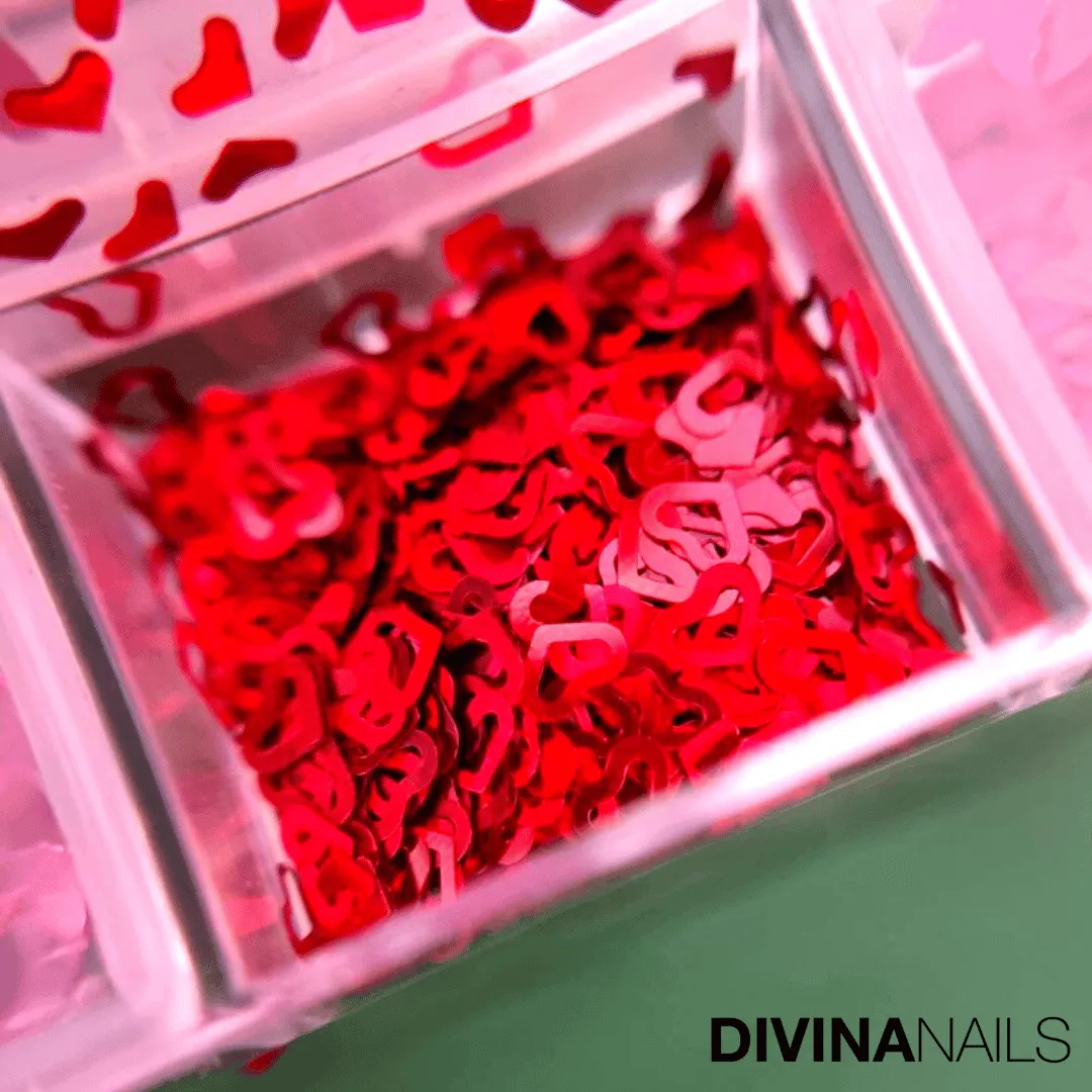 Diva Nails Paillettes Heart decorazioni unghie 6pz rosse cuori