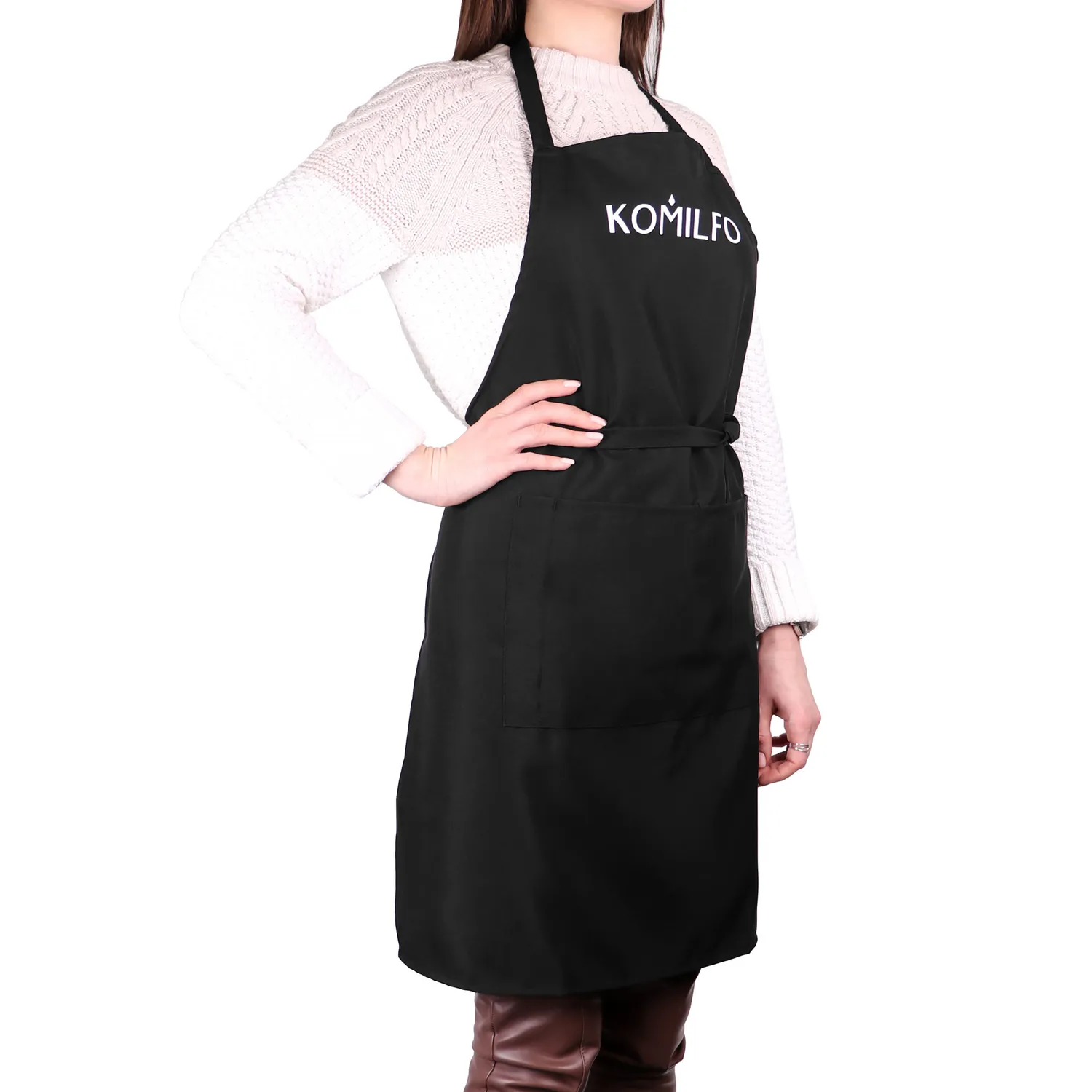 Komilfo Grembiule Corto Nero 68x78 cm 3 Tasche Estetista