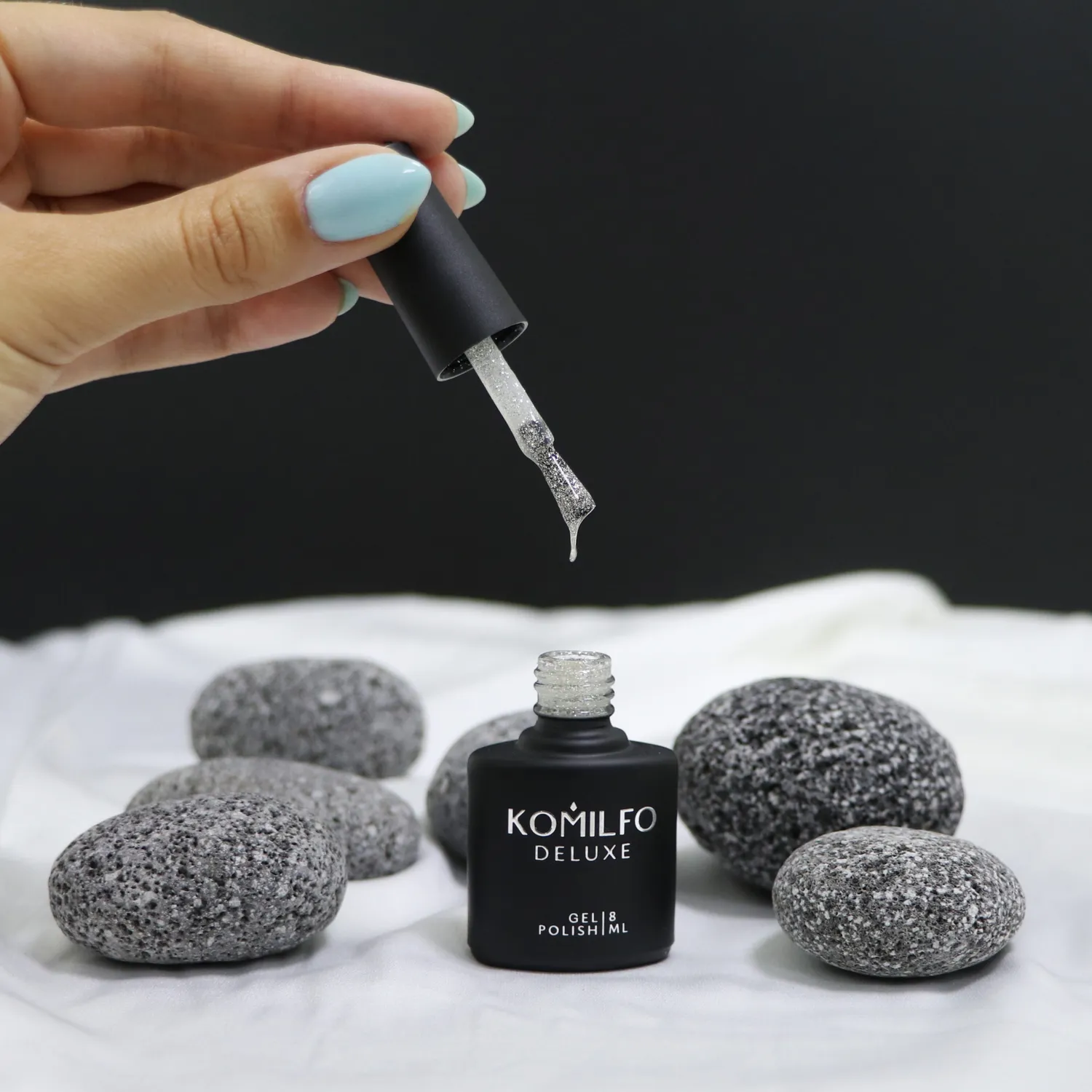 Komilfo No Wipe Silver Top top unghie 8 ml micro-glitter