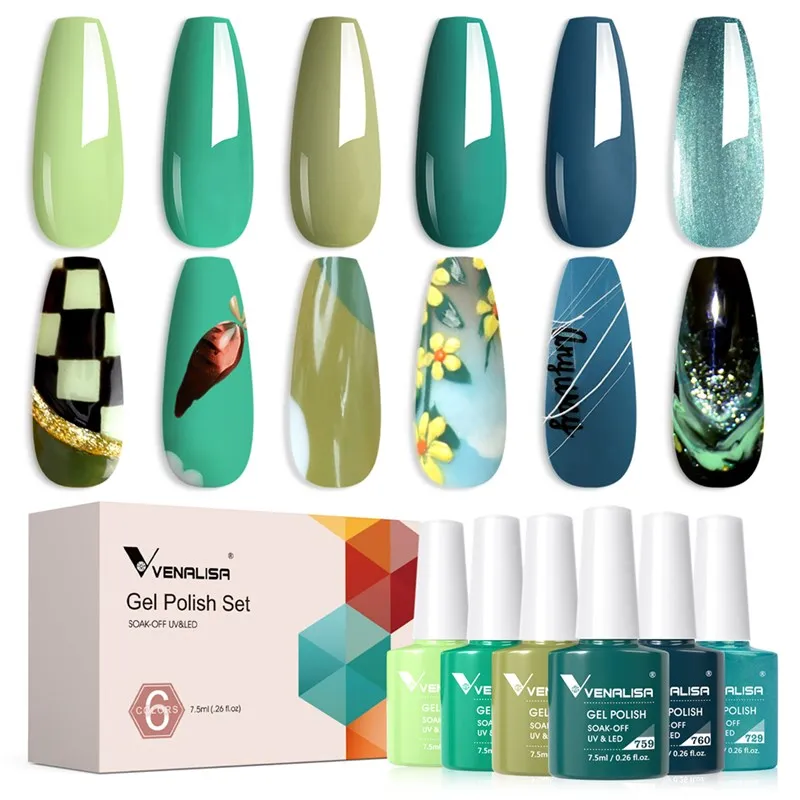 Venalisa Green 6 Colors set smalti semipermanenti 6x7,5ml verde