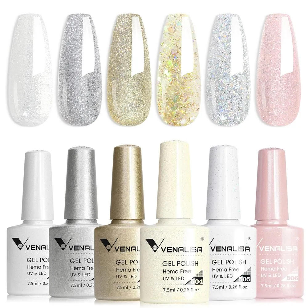 Venalisa set smalti gel glitter 6 colori hema free