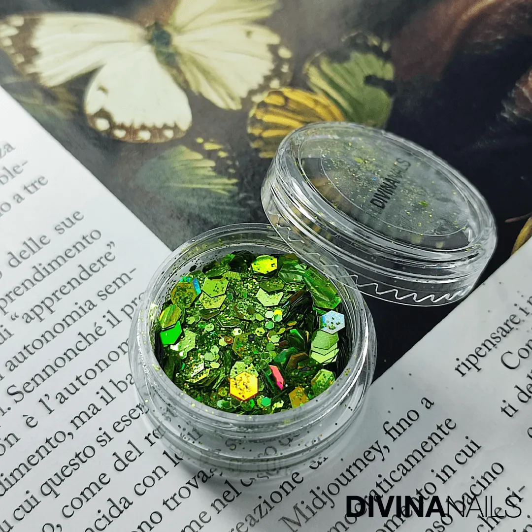 Diva Nails Holo Flakes Garden glitter unghie 2g verde