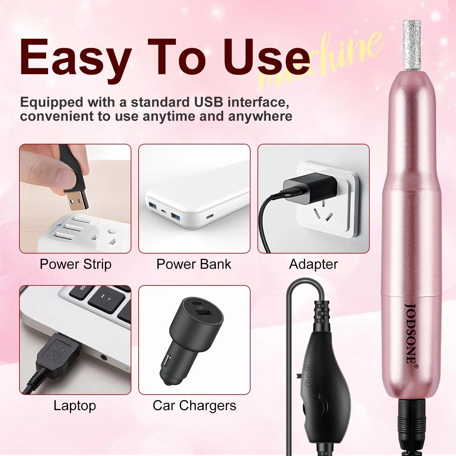 Jodsone Fresa Unghie Elettrica 14000 RPM con 6 Punte