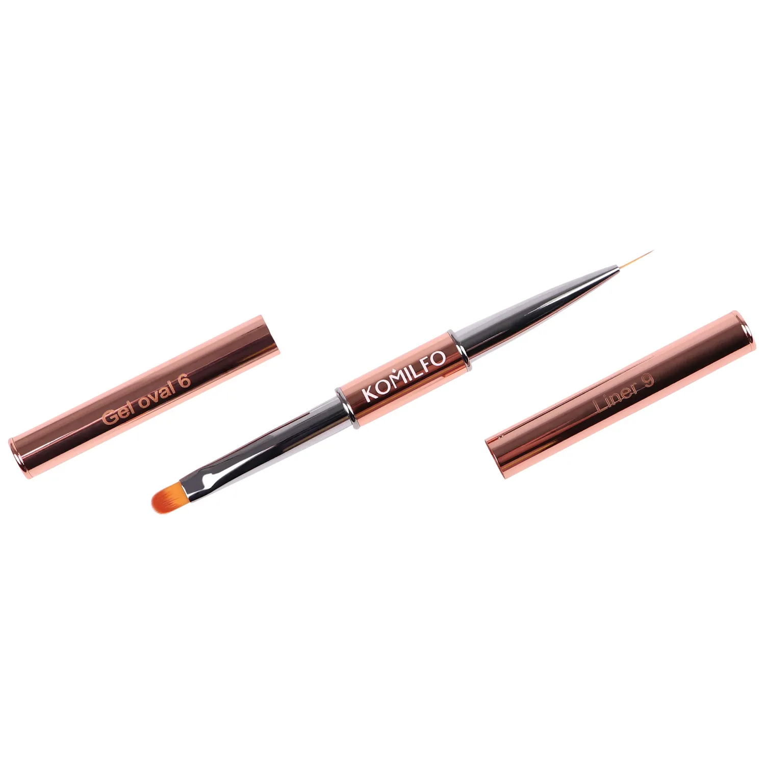 Komilfo Rose Gold Double Gel pennello unghie ovale 6 + liner 9