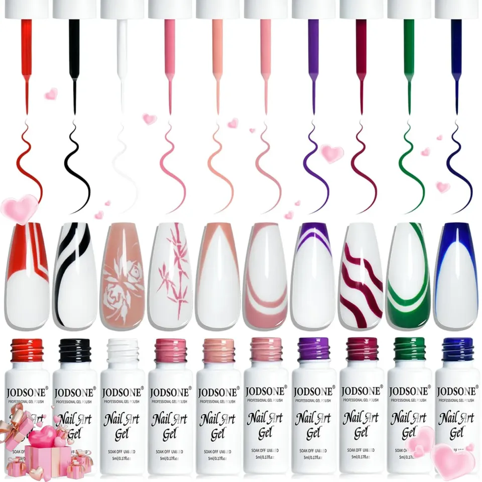 Jodsone Nail Art Gel Liner 3D multicolore 10 pezzi effetto