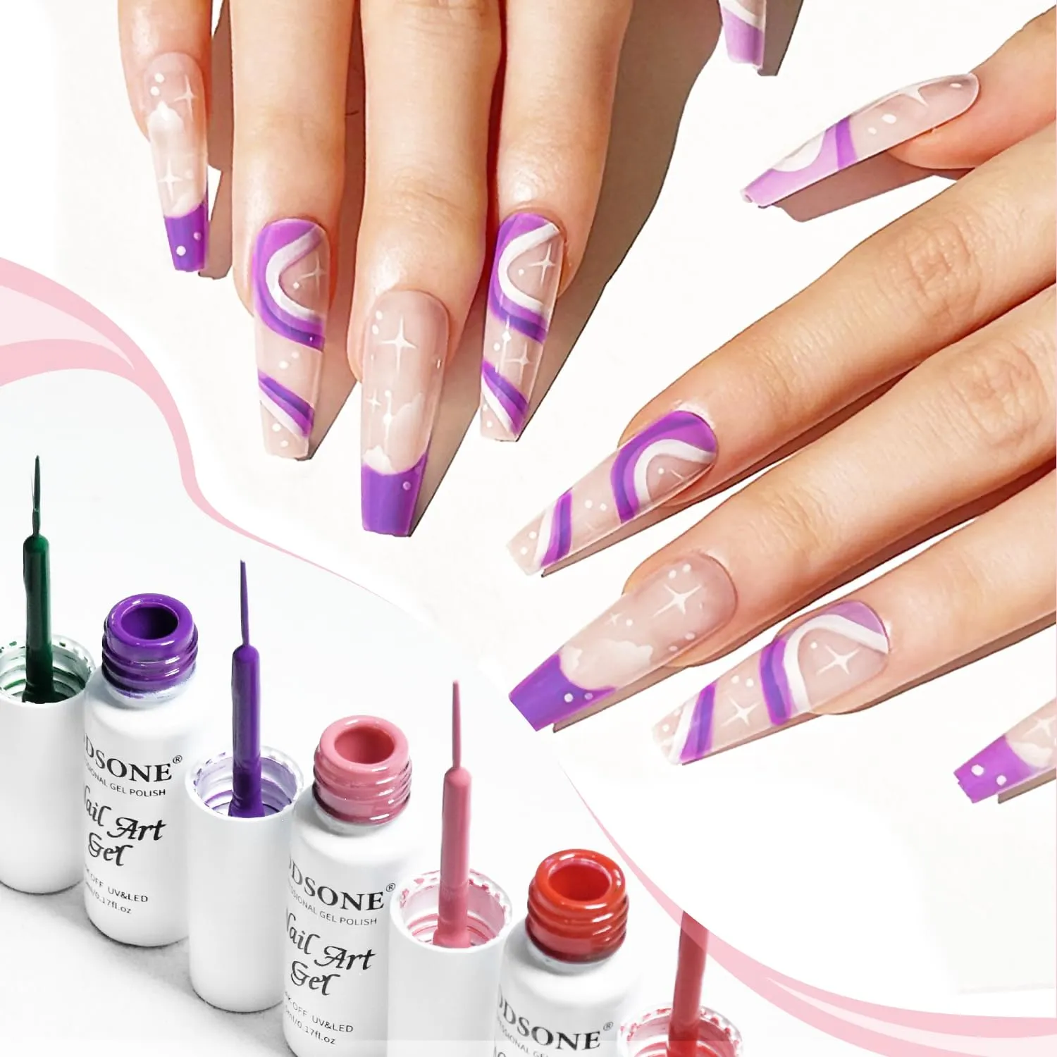 Jodsone Nail Art Gel Liner 3D multicolore 10 pezzi effetto