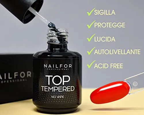Nailfor Tempered Top Coat Sigillante No Wipe 15ml extra lucido