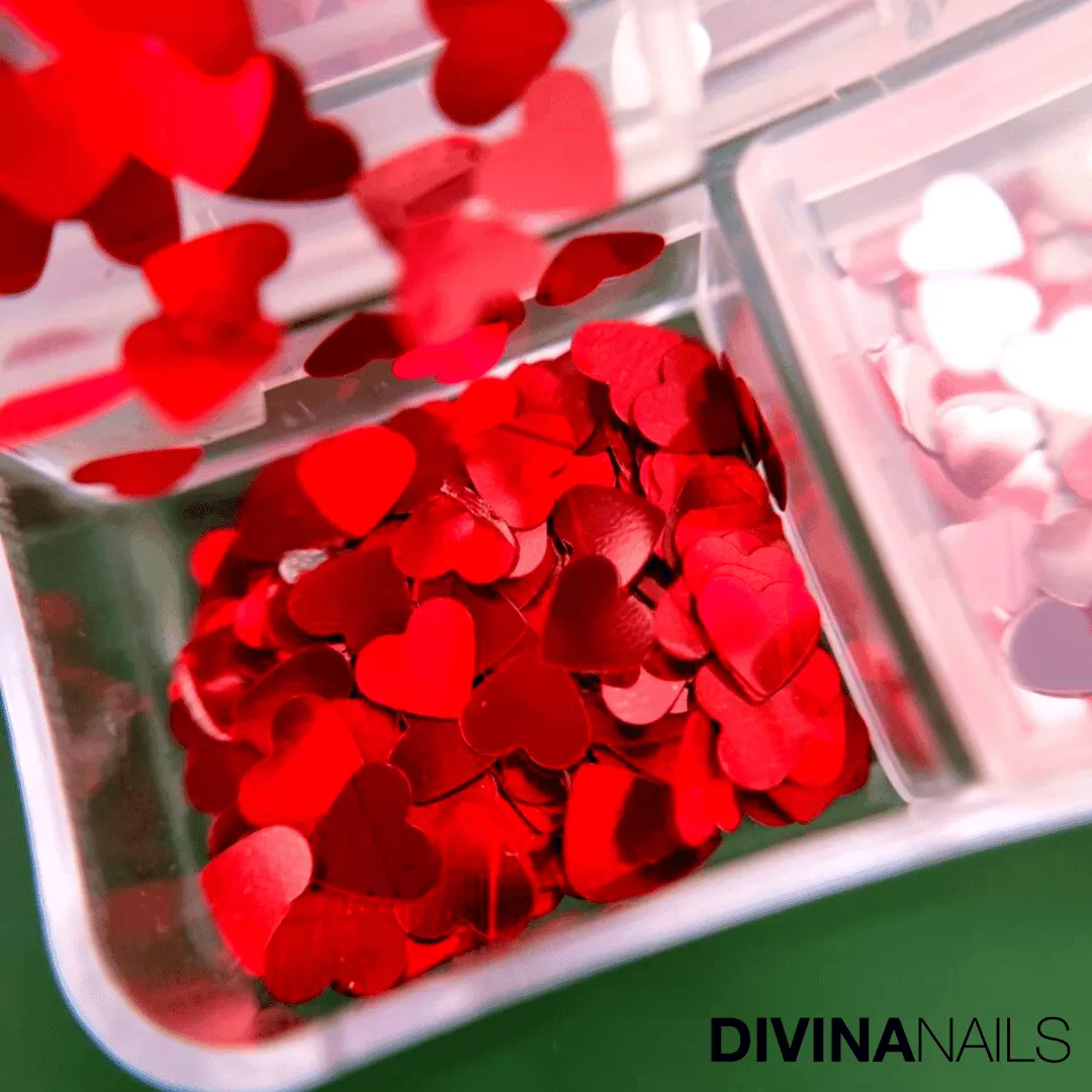 Diva Nails Paillettes Heart decorazioni unghie 6pz rosse cuori