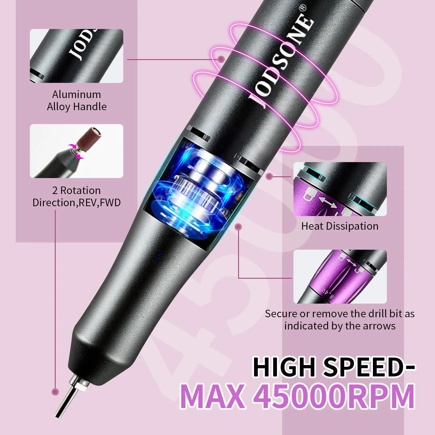 Jodsone DMJ-DP fresa unghie professionale 45000 RPM ricaricabile