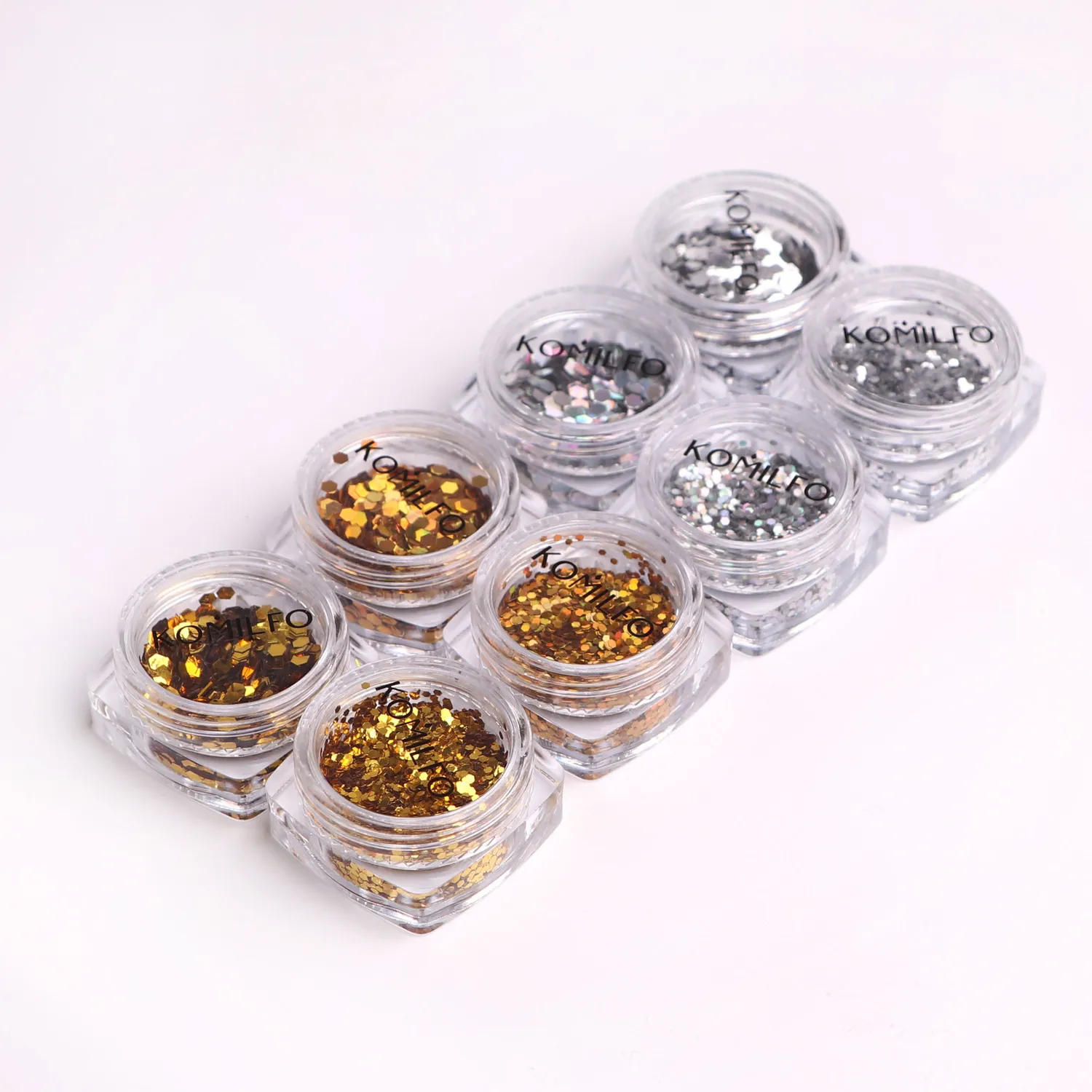 Komilfo Hexagon glitter unghie oro laser 2 mm