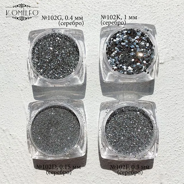 Komilfo Spangles 102K glitter unghie 2,5 g argento 1 mm