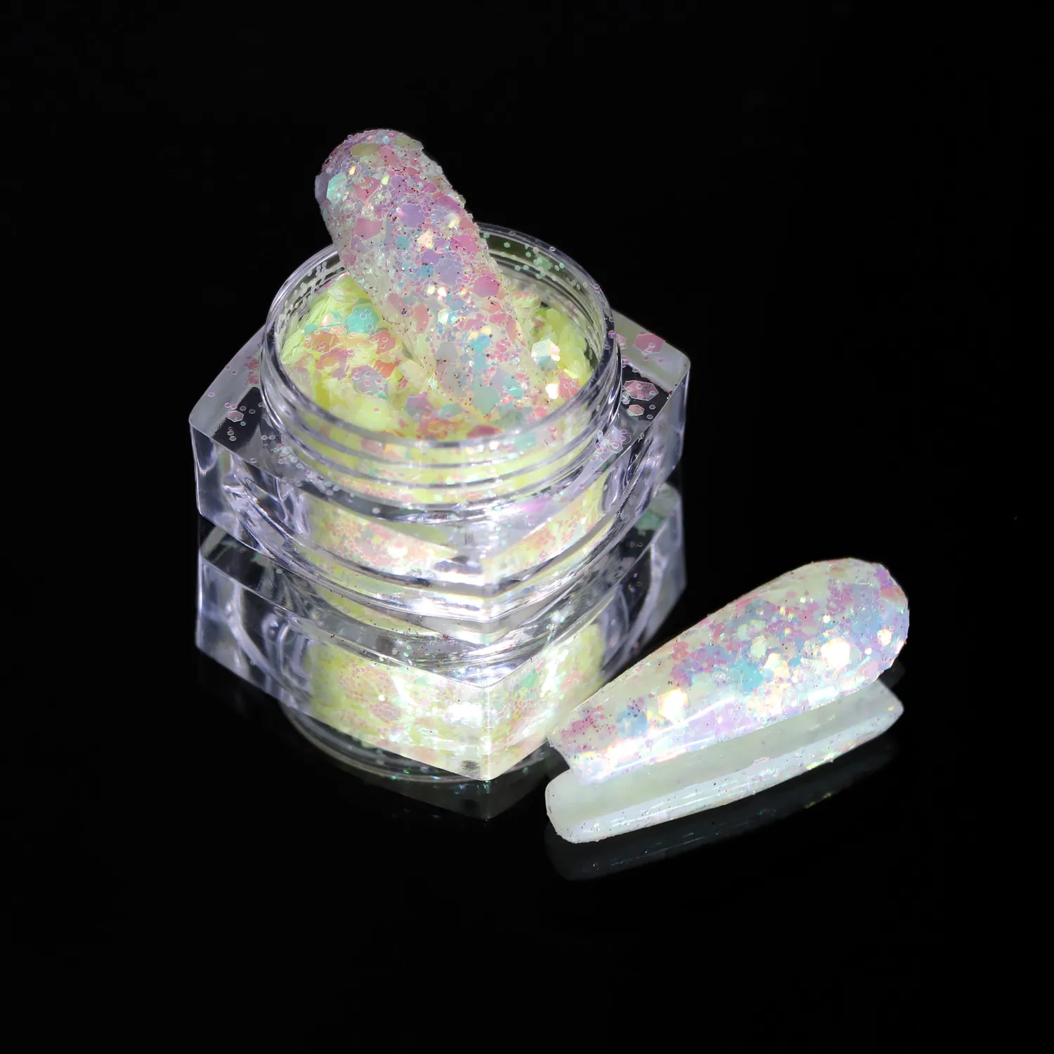 Komilfo MIX-005 glitter unghie 2,5 g giallo verde fotocromatico