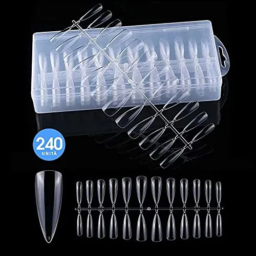 Nailfor Fullcover tips gel stiletto corto 240pz trasparenti