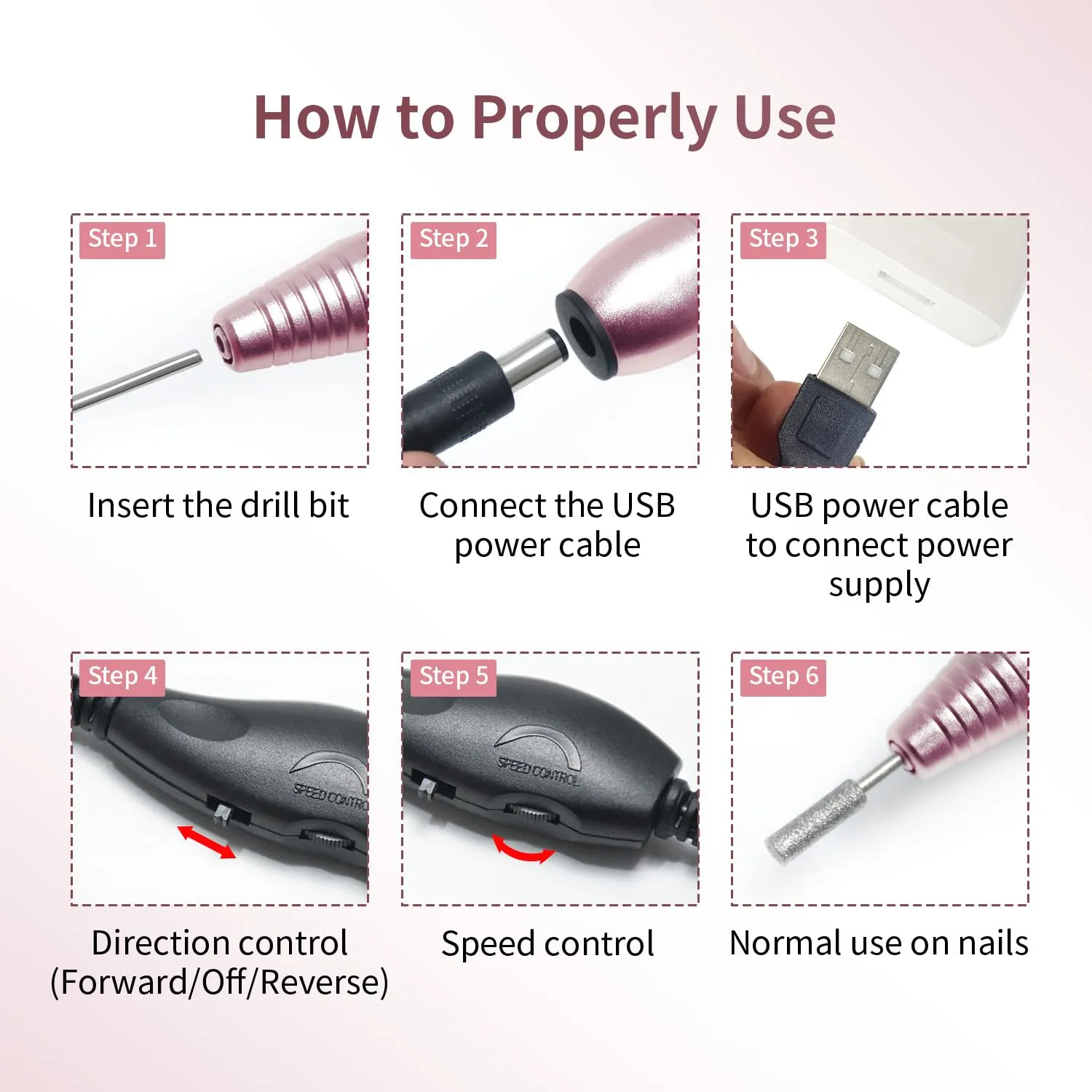 Jodsone 6 in 1 fresa unghie elettrica 20000RPM USB