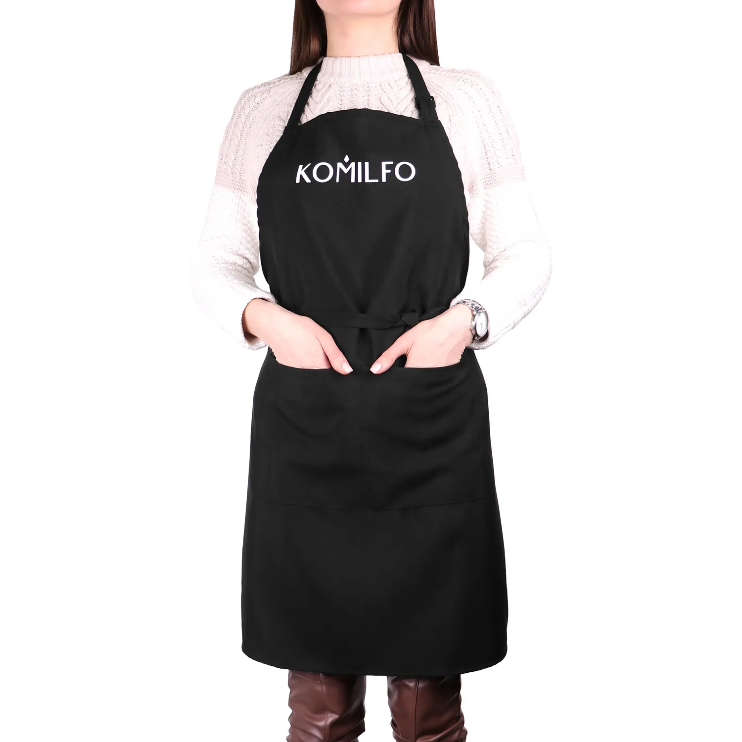 Komilfo Grembiule Corto Nero 68x78 cm 3 Tasche Estetista