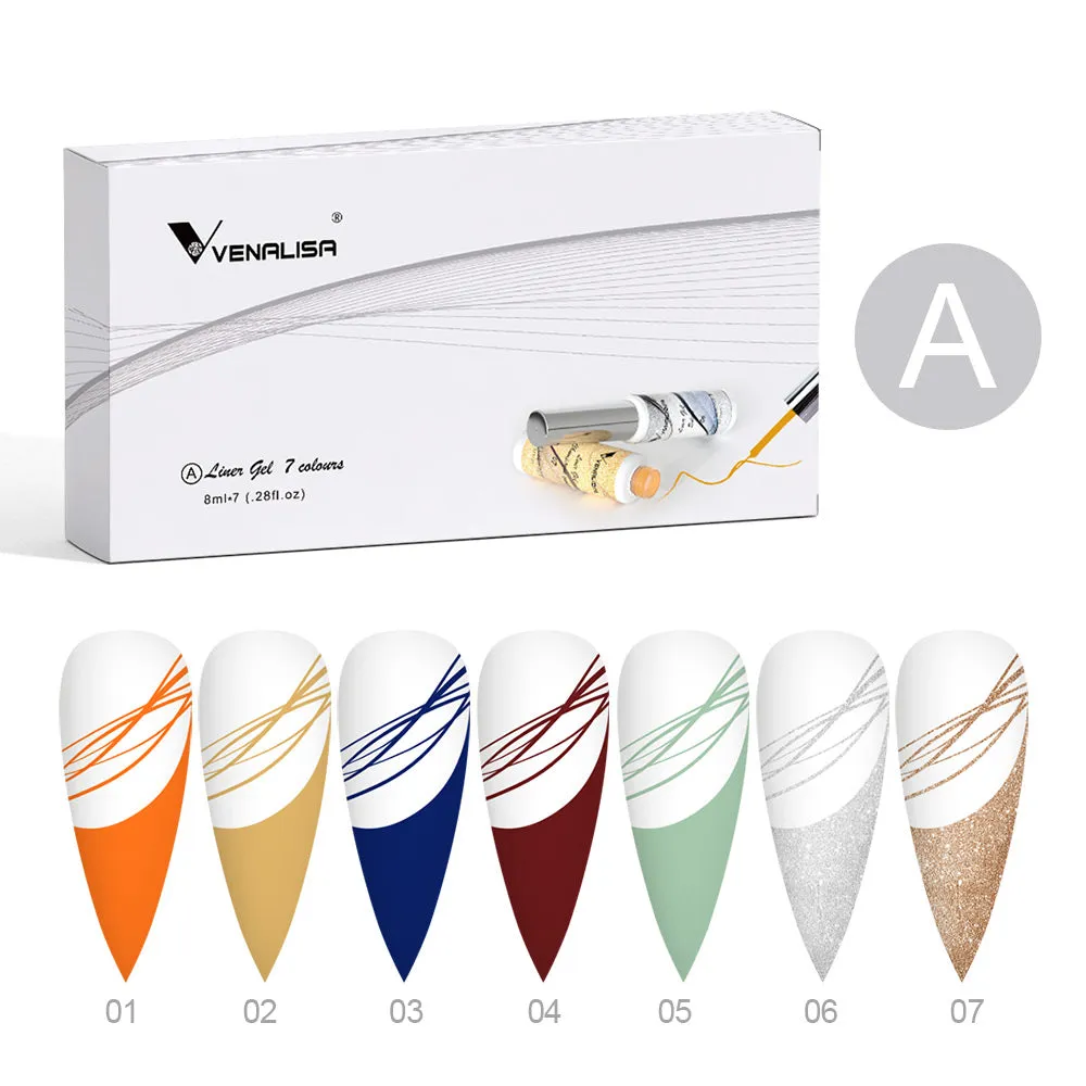 Venalisa Liner Gel Kit A gel nail art 7 colori con pennello