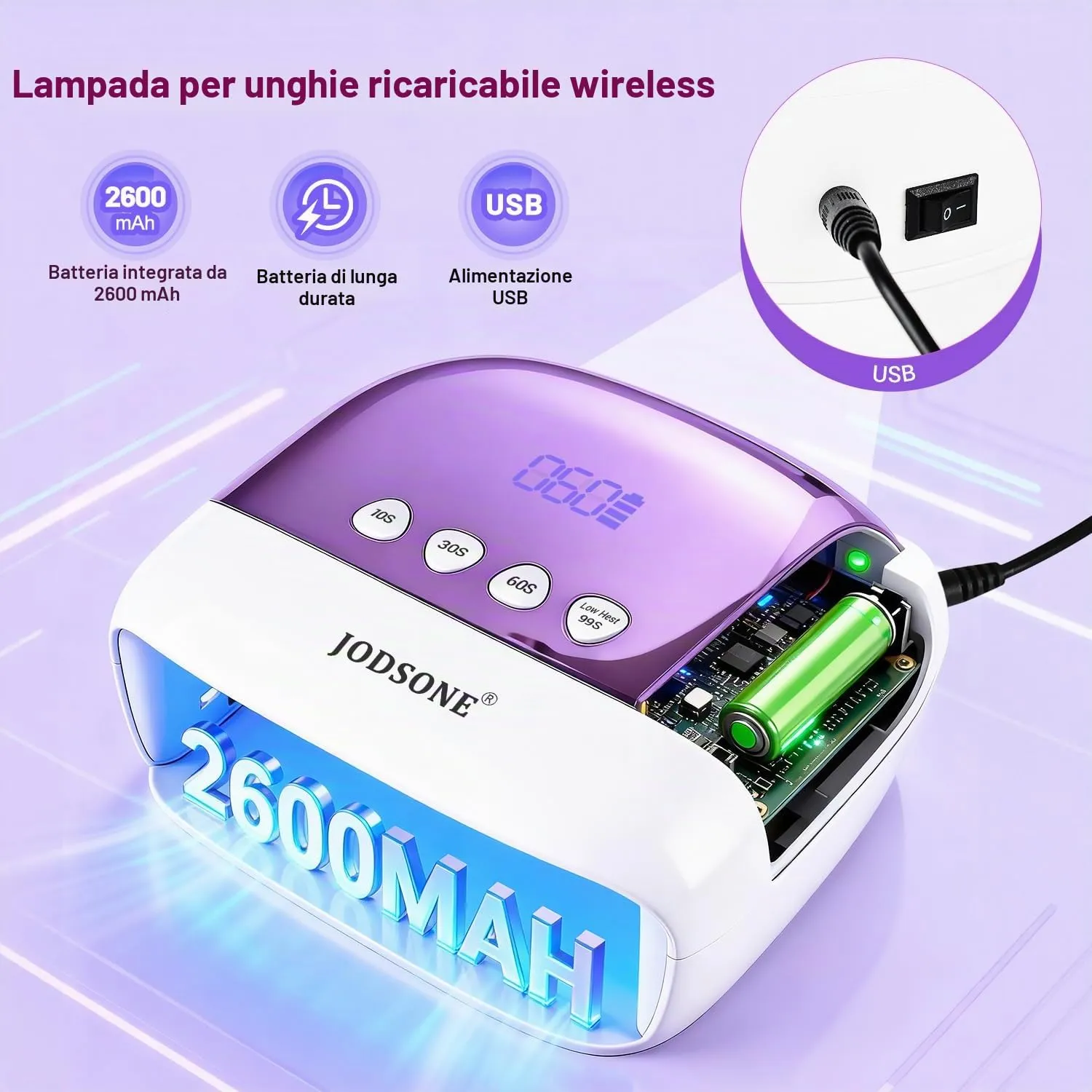 Jodsone lampada LED unghie ricaricabile specchio 24 led