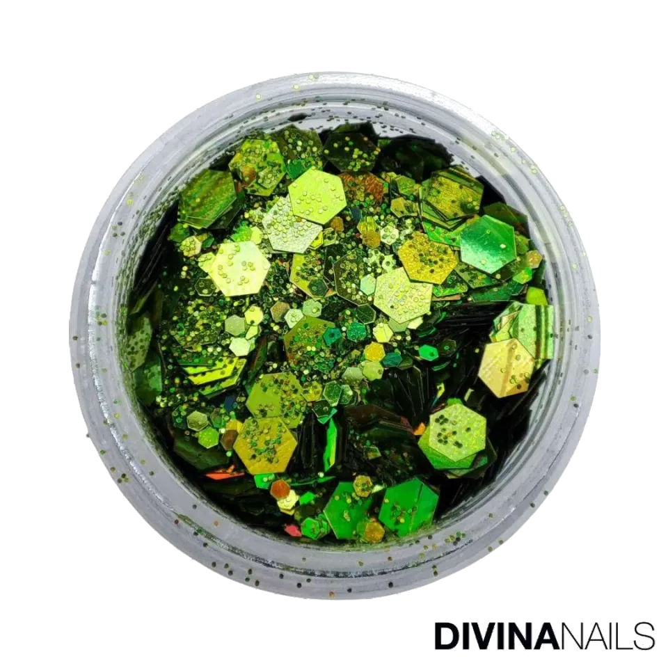 Diva Nails Holo Flakes Garden glitter unghie 2g verde
