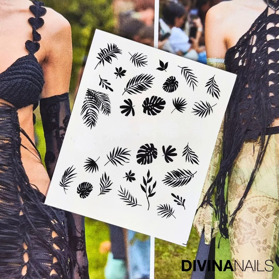 Diva Nails Water Decal Black Leaves stickers foglie nere