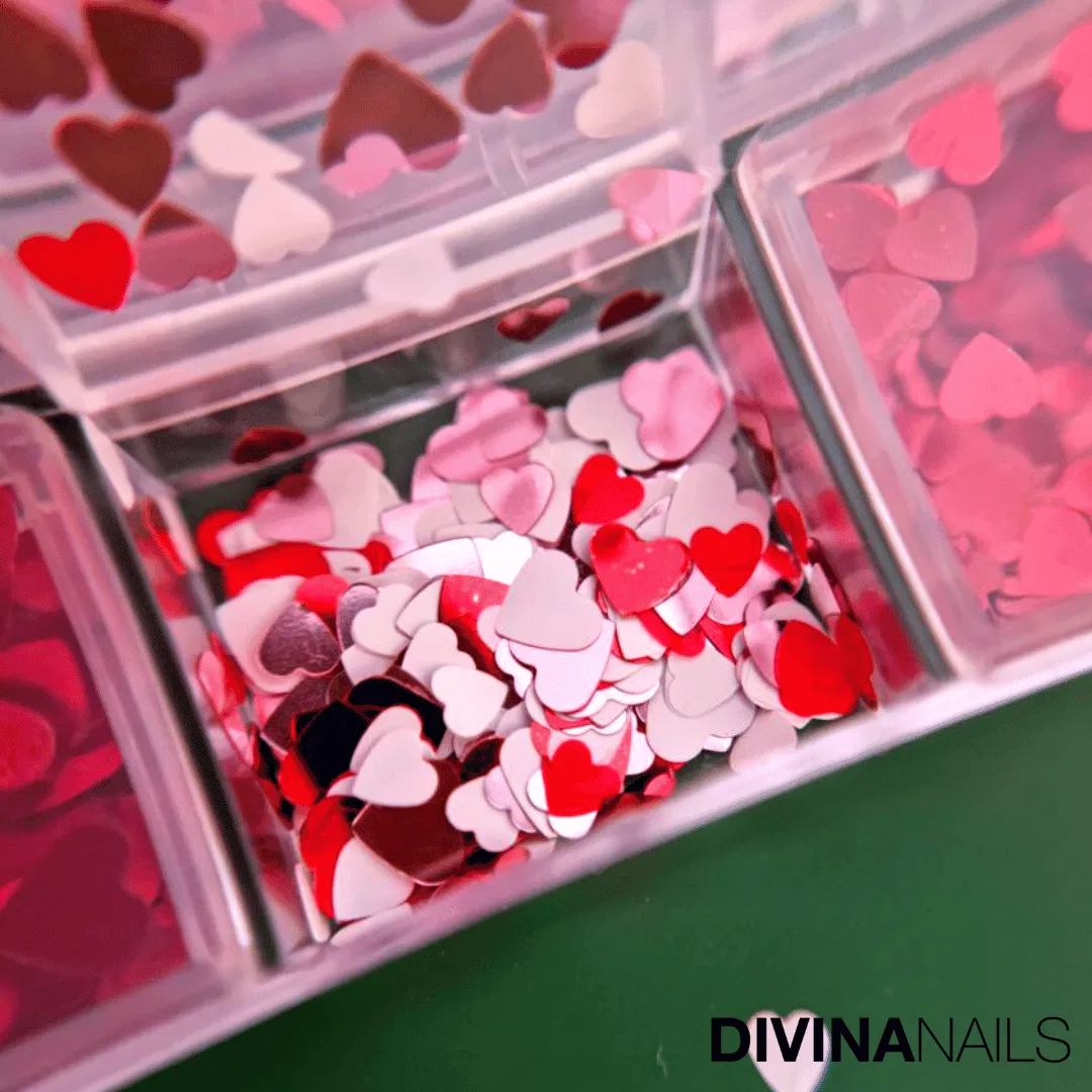 Diva Nails Paillettes Heart decorazioni unghie 6pz rosse cuori