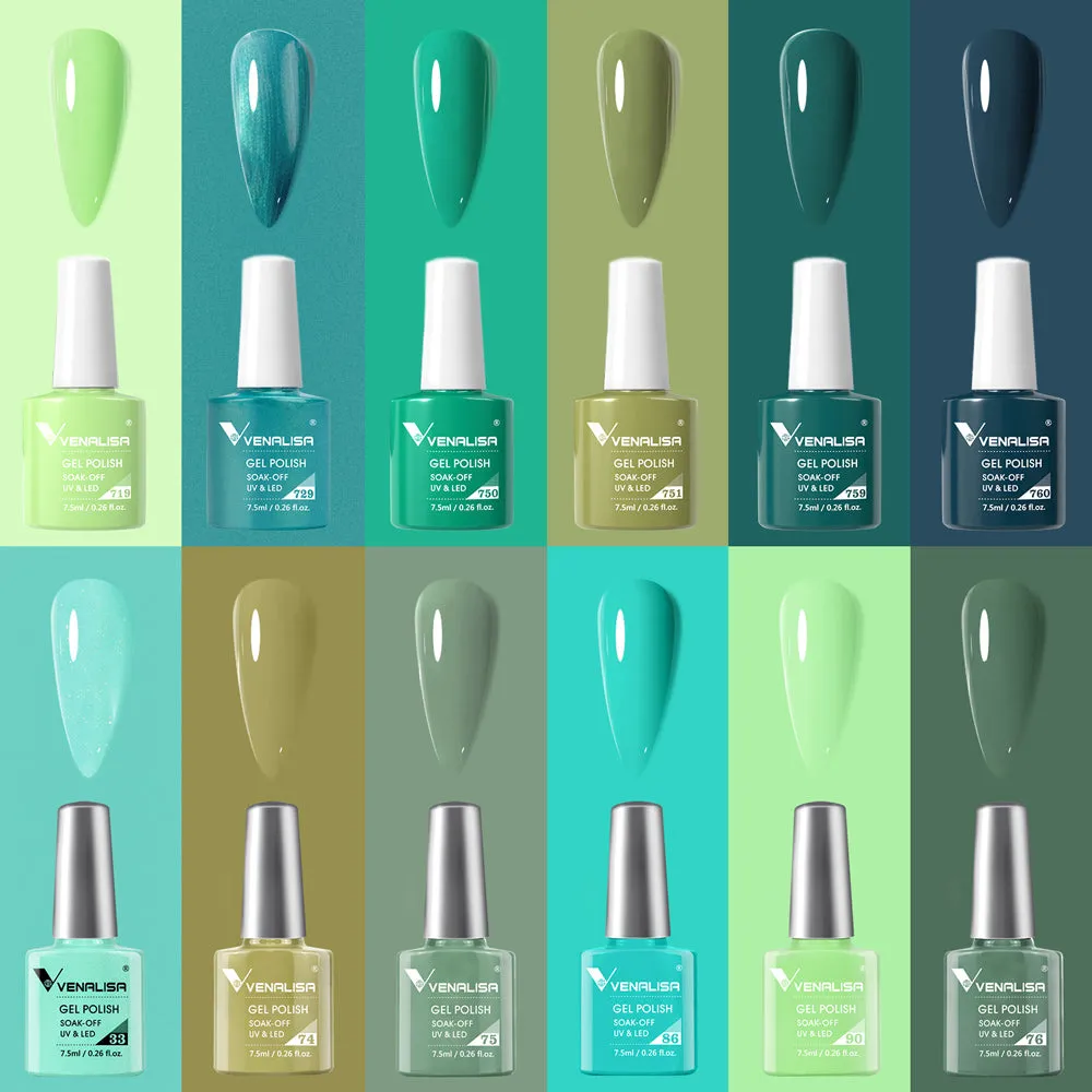 Venalisa set smalti gel 12 colori verdi 7,5ml hema free