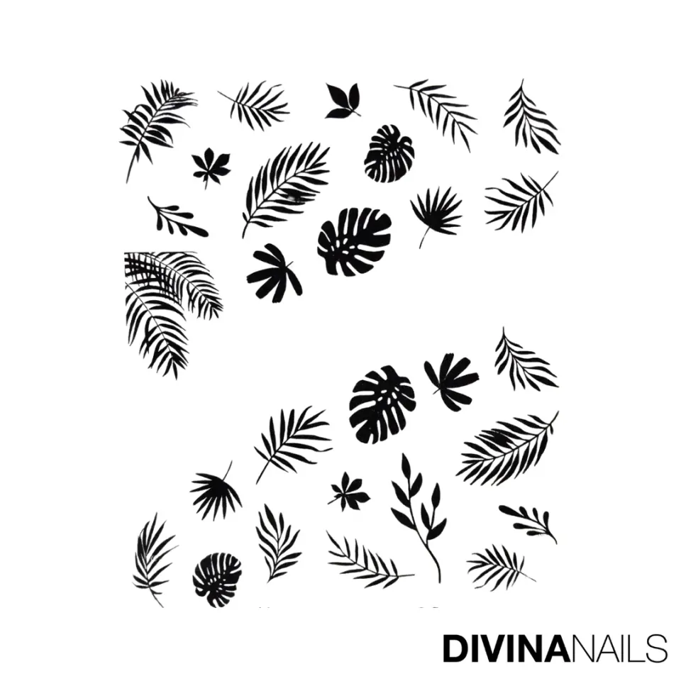 Diva Nails Water Decal Black Leaves stickers foglie nere