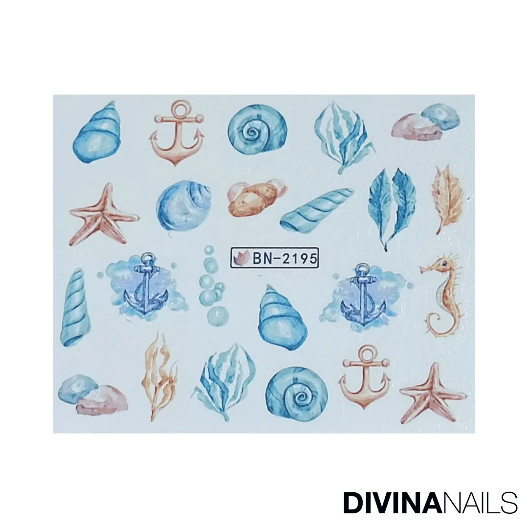Diva Nails Water Decal Shell Anchor stickers unghie 12pz mare