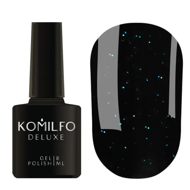 Komilfo Black Blue smalto semipermanente 8ml nero glitter