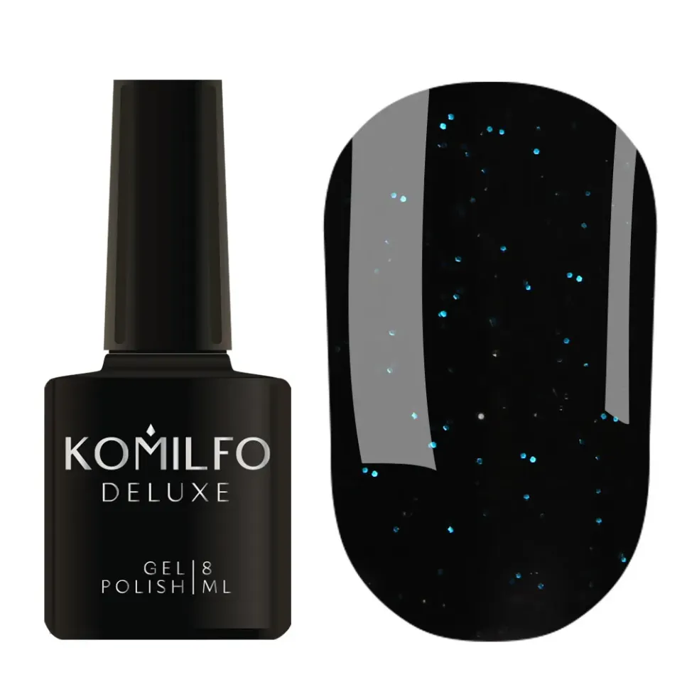 Komilfo Black Blue smalto semipermanente 8ml nero glitter