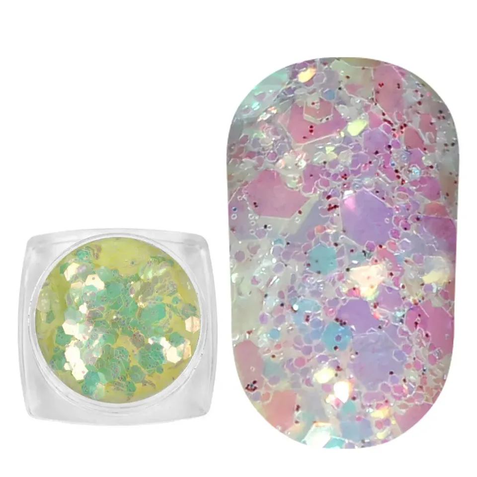 Komilfo MIX-005 glitter unghie 2,5 g giallo verde fotocromatico