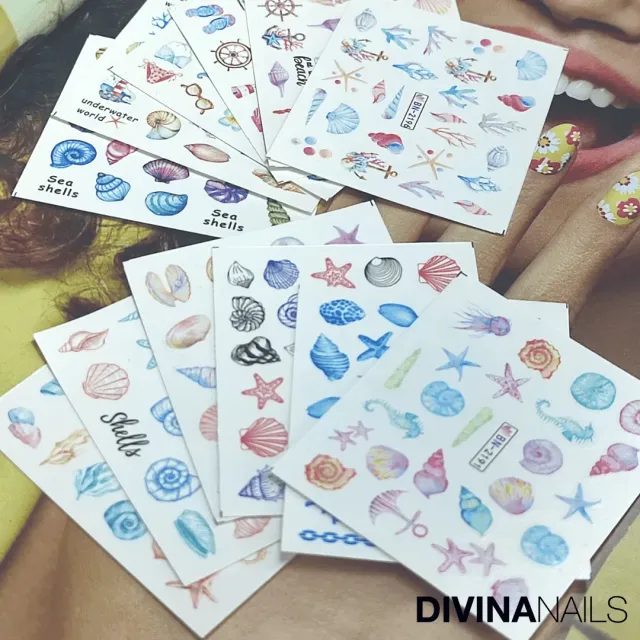 Diva Nails Water Decal Shell Anchor stickers unghie 12pz mare