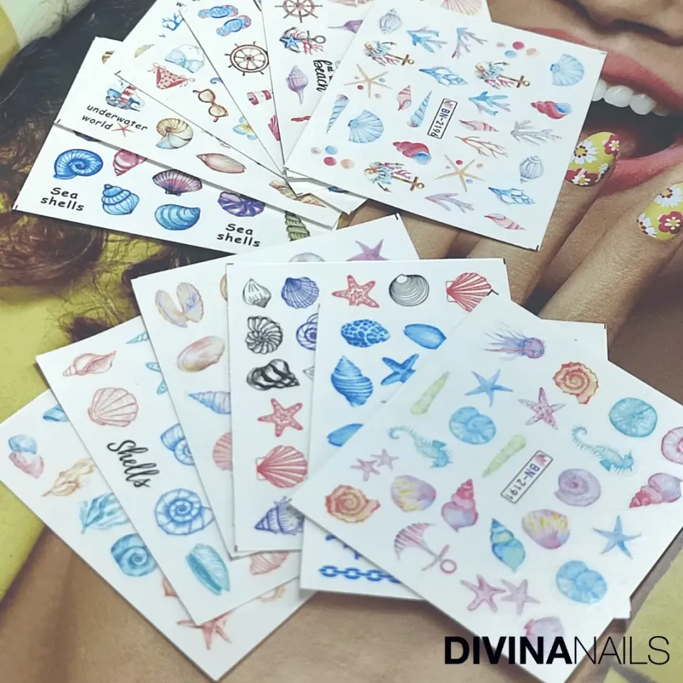Diva Nails Water Decal Shell Anchor stickers unghie 12pz mare