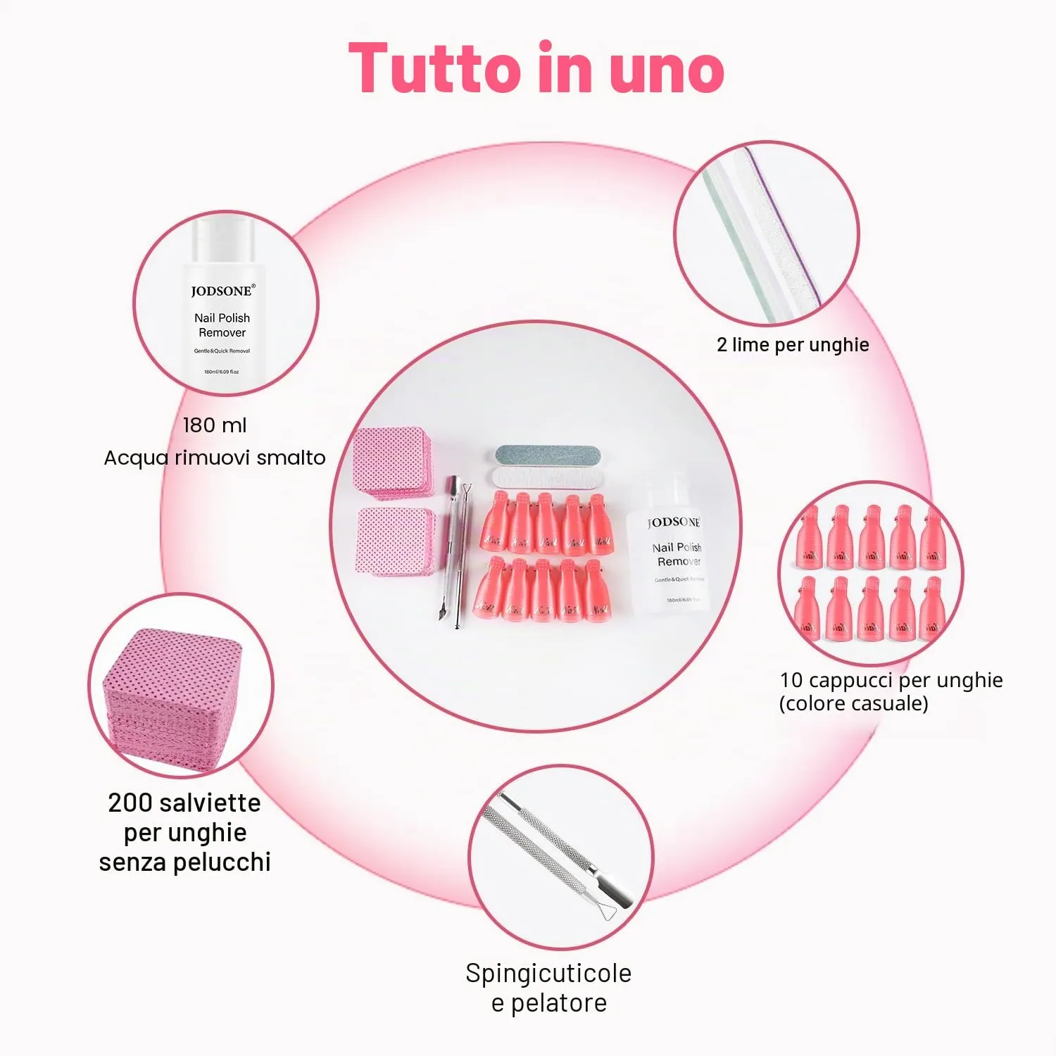 Jodsone solvente unghie senza acetone 180 ml kit rimozione