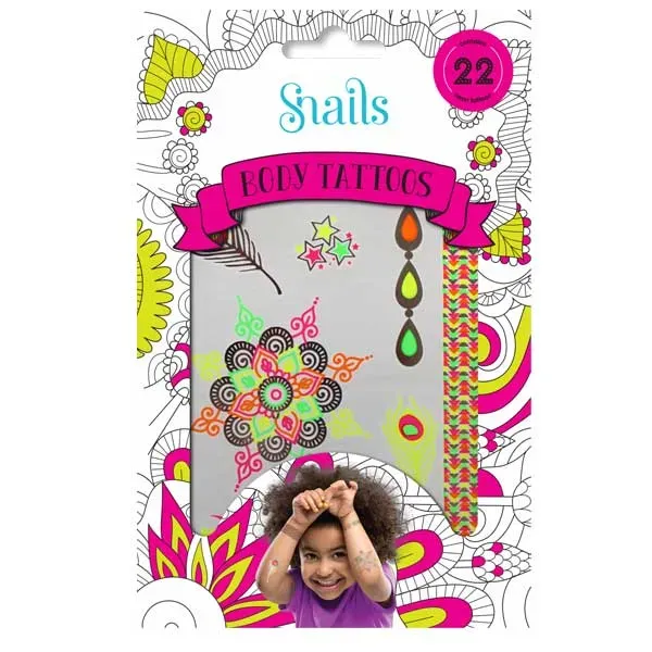 Snails Jewelry Tattoos Neon tatuaggi 22 pezzi fluo