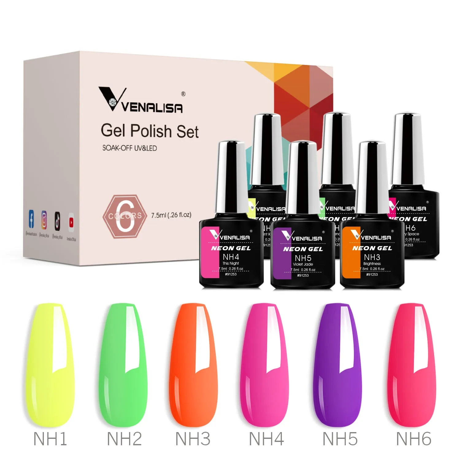 Venalisa Neon set smalti gel 6 colori 7,5ml fluo